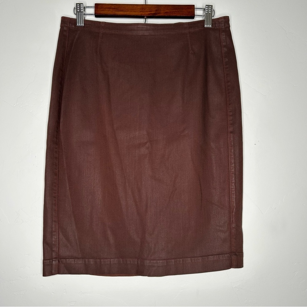 Peruvian Connection Brown Denim Pencil‎ Skirt Knee-Length 8 Spring Cotton Blend